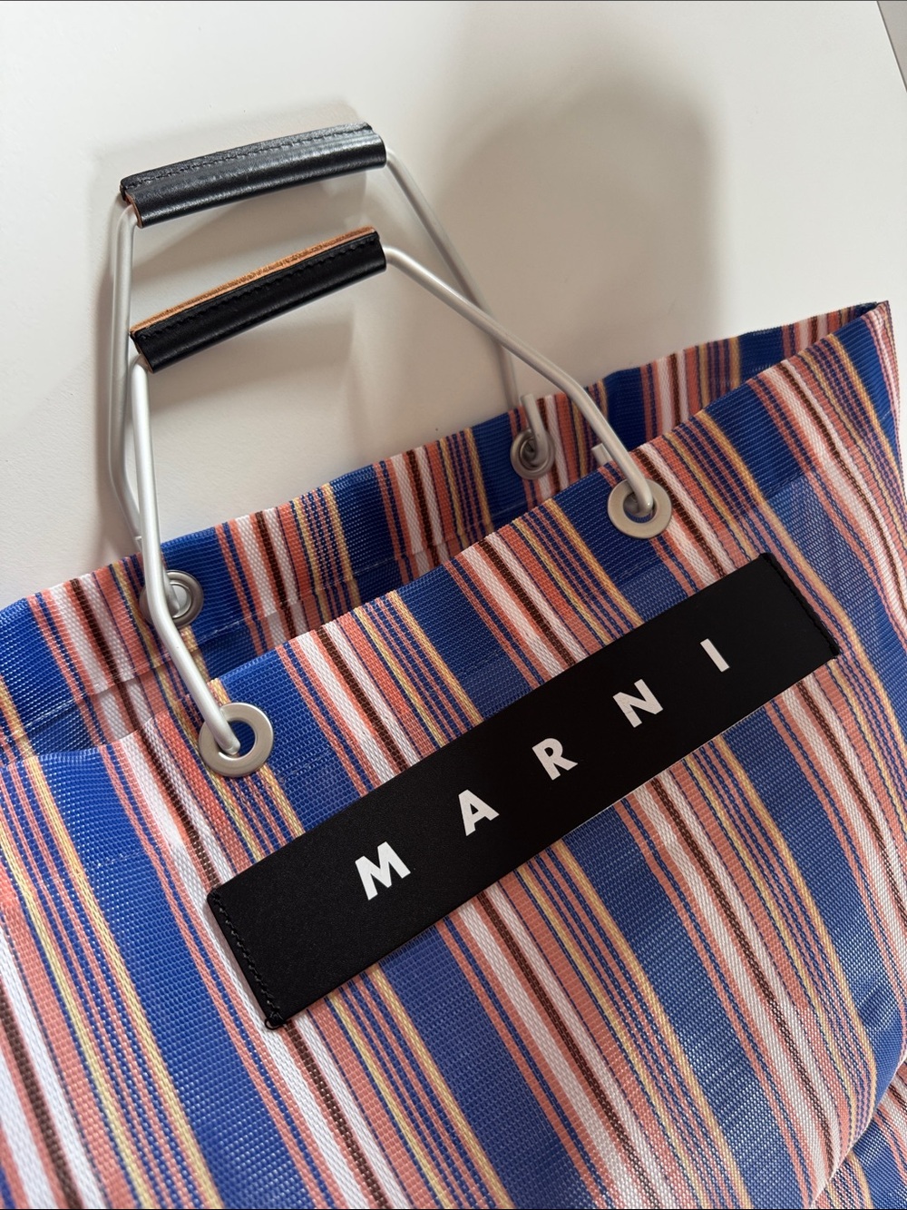 Marni Striped Tote Bag NWOT Waterproof Fabric Metal Handles